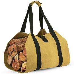 Outdoor Canvas Firewood Storage Bag Logging Tote Bag - Khaki