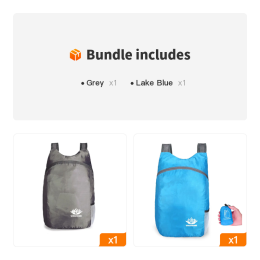 20L Unisex Lightweight Outdoor Backpack; Waterproof Folding Backpack; Casual Capacity Camping Bag For Travel Hiking Cycling Sport - Grey+Lake Blue