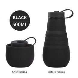 500ml Large Capacity Silicone Folding Water Bottle High Temperature Resistance Outdoor Sports Bottle Travel Portable Cup - 500ML - 01