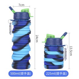 500ML Large Capacity Silicone Sports Water Bottle Outdoor Folding Water Cup For Climbing Travel - 500ml Blue-B