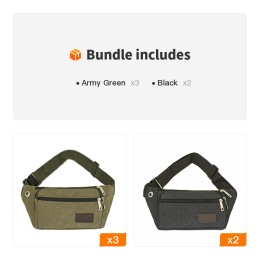 1pc Unisex Multifunctional Canvas Waist Bag Fanny Pack For Outdoor Activities - Army Green*3+Black*2