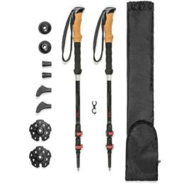 Set of two 3K Carbon Fiber Quick Lock Cork Grip Trekking Poles - Collapsible Walking or Hiking Stick - Black