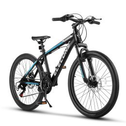 Elecony 26 inch Mountain Bike for Teenagers; Shimano 21 speed mechanical disc brake; black/blue/gray - as Pic