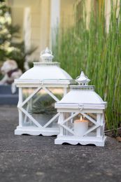 Home Decor Indoor/Outdoor Simple Yet Elegant Square Lantern Set Of 2  - White - Candle Lanterns