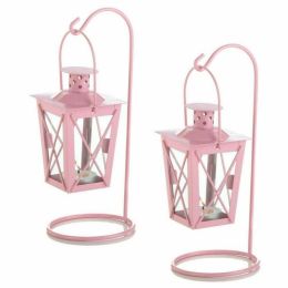 Home Decor Indoor/Outdoor Simple Yet Elegant Square Lantern Set Of 2  - Pink - Candle Lanterns