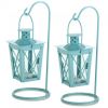 Home Decor Indoor/Outdoor Simple Yet Elegant Square Lantern Set Of 2  - Light Blue - Candle Lanterns