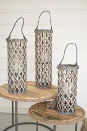 Home Decor Indoor/Outdoor Simple Yet Elegant Square Lantern Set Of 2  - Grey - Candle Lanterns