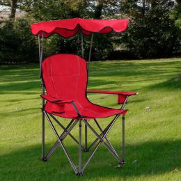 Portable Folding Beach Canopy Chair with Cup Holders - Red