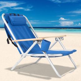 Backpack Beach Chair Folding Portable Chair Blue Solid Camping Hiking Fishing - Blue