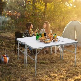 2 Pieces Folding Utility Table with Carrying Handle-White - white