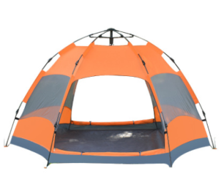 Automatic Hexagonal Tent Multi-Person Double-Layer Outdoor Camping Rain Tent - Orange - S