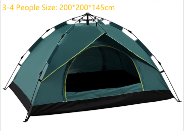 Automatic Hexagonal Tent Multi-Person Double-Layer Outdoor Camping Rain Tent - Dark Green - S