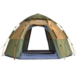 Automatic Hexagonal Tent Multi-Person Double-Layer Outdoor Camping Rain Tent - Khaki - 5/8person