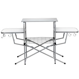 BBQ Camp Table Foldable Portable Grilling Stand Outdoor Camping Hiking Picnic - silver - Aluminum + Steel + MDF