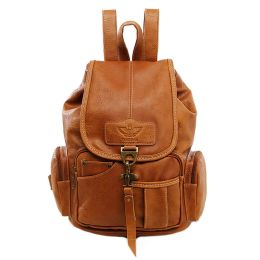 Women Girls Leather Backpack Shoulder School Shoulder Satchel HandBag Travel - Light Brown