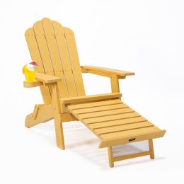 TALE Folding Adirondack Chair With Pullout Ottoman With Cup Holder; Oaversized; Poly Lumber; For Patio Deck Garden; Backyard Furniture; Easy To Instal