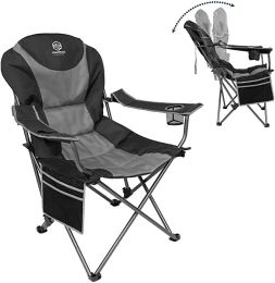 Outdoor Reclining Camping Chair 3 Position Folding Lawn Chair Supports 350 lbs - Black & Grey