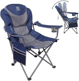 Outdoor Reclining Camping Chair 3 Position Folding Lawn Chair Supports 350 lbs - Blue & Grey