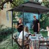 Outdoor Grill Gazebo 8 x 5 Ft; Shelter Tent; Double Tier Soft Top Canopy and Steel Frame with hook and Bar Counters; Grey - as picture