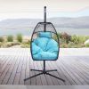 Hanging Egg Swing Chair with Stand Hammock Chair with Soft Cushion and Pillow for Backyard, Garden, Patio XH - Blue