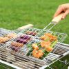 Iron Wire Barbecue Grilling Basket BBQ Net Wooden Handle Meat Fish Clip Holder  - 1