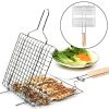 Iron Wire Barbecue Grilling Basket BBQ Net Wooden Handle Meat Fish Clip Holder  - 1