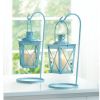 Home Decor Indoor/Outdoor Simple Yet Elegant Square Lantern Set Of 2  - Light Blue - Candle Lanterns