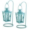 Home Decor Indoor/Outdoor Simple Yet Elegant Square Lantern Set Of 2  - Light Blue - Candle Lanterns